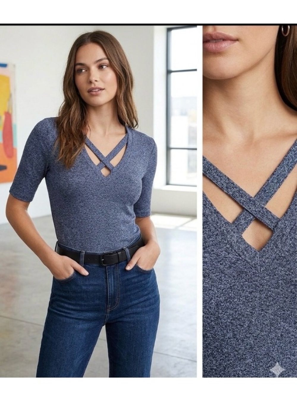 Express Gray V-Neck blouse
